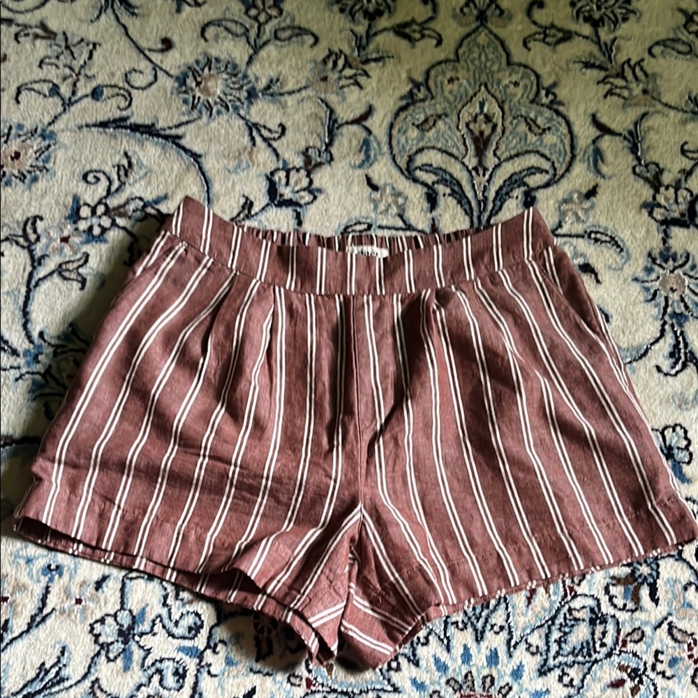 Pact Brown Stripe Linen Pleated Shirts L Large